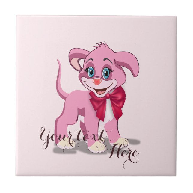 Heart Nose Pink Puppy Cartoon Tile (Front)