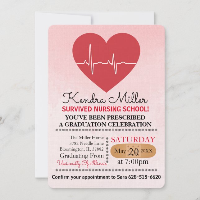 Heart Nursing School Graduation Invitations (Front)