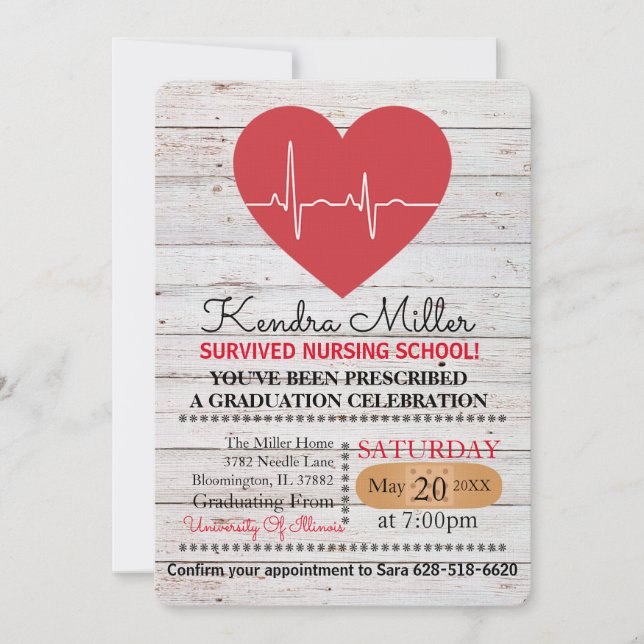 Heart Nursing School Graduation Invitations (Front)