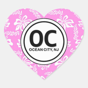 Heart OC Ocean City NJ Pink Flower Stickers