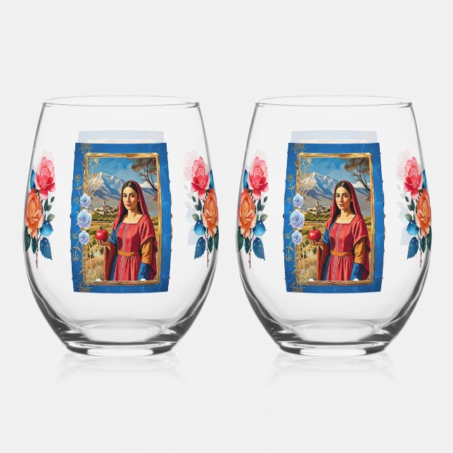 Heart of Armenia Drinkware Set Stemless Wine Glass (Front)