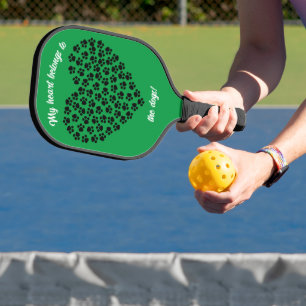 Heart of Black Paws Prints Double Sided Green Pickleball Paddle
