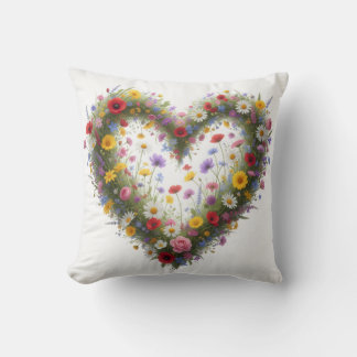 Heart of colorful wildflowers - cushion