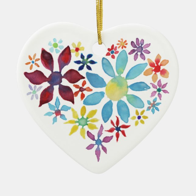 Heart of Flowers (Single Sided - Blank Back) Ceramic Tree Decoration (Front)
