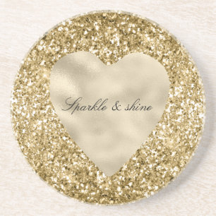 Heart of Gold Glitter Personalised Coaster