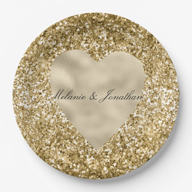Heart of Gold Glitter Personalised Paper Plate (Front)