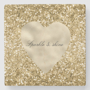 Heart of Gold Glitter Personalised Stone Coaster
