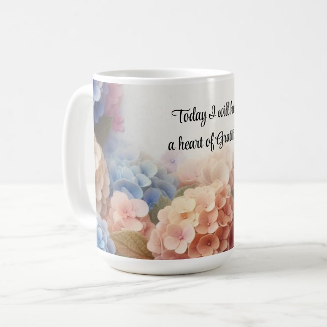 Heart of Gratitude Hydrangeas Coffee Mug (Front Left)