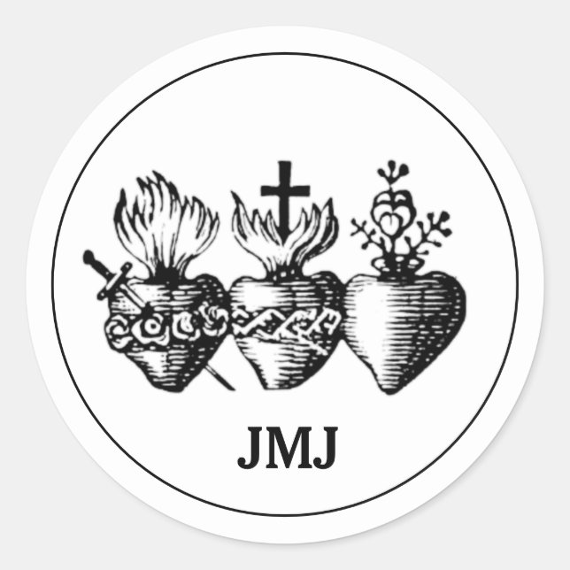 Heart of Jesus Mary and Joseph JMJ Religious Classic Round Sticker (Front)