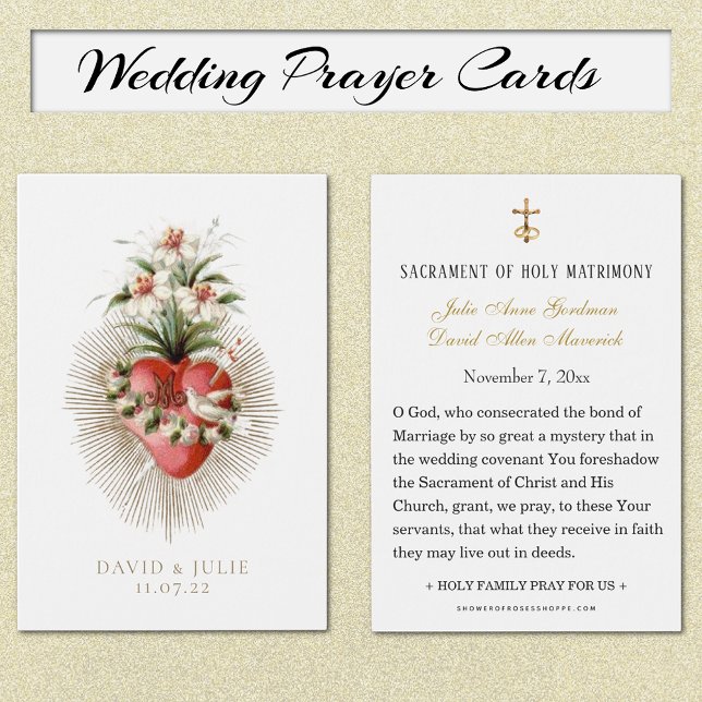 Heart of Mary Catholic Wedding Prayer Card (Traditional Immaculate Heart of Mary Wedding Prayer Cards)