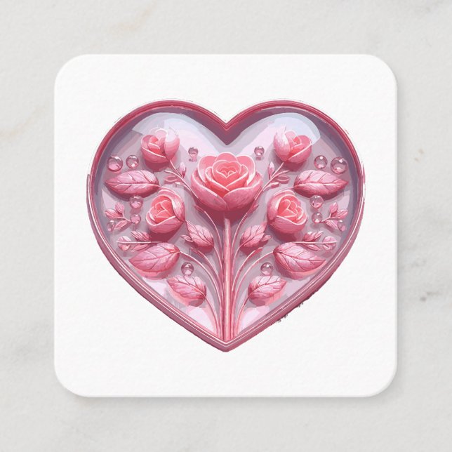 Heart Of Roses Square Business Card (Front)