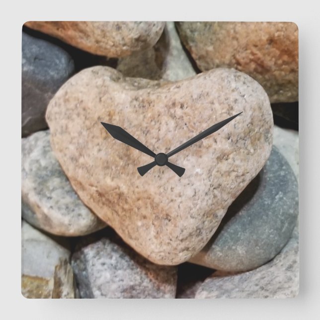 Heart of Stone Natural Heart Shaped Rock Square Wall Clock (Front)