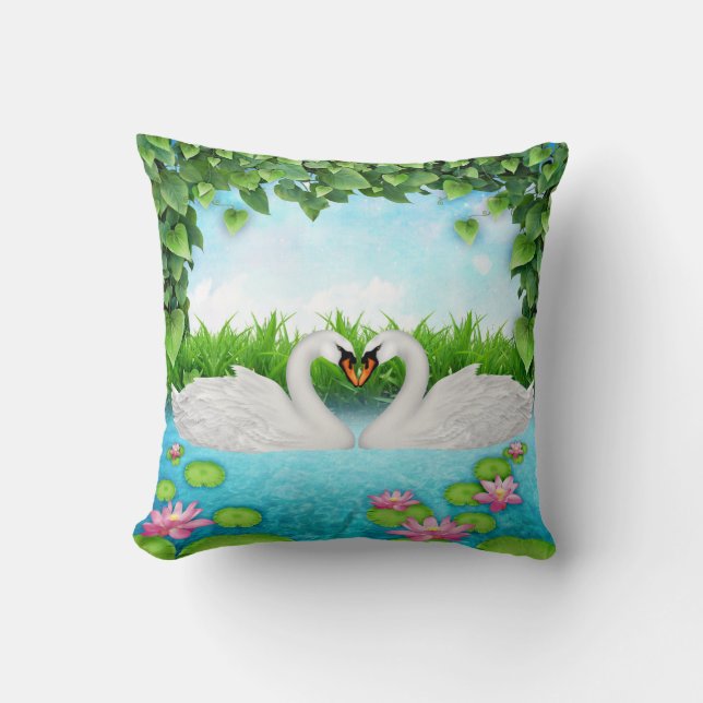 Heart of swans cushion (Front)