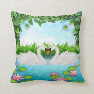 Heart of swans cushion