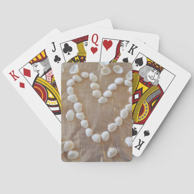 Heart of White Sea Shells, Summer Beach Ocean Love Playing Cards (Back)