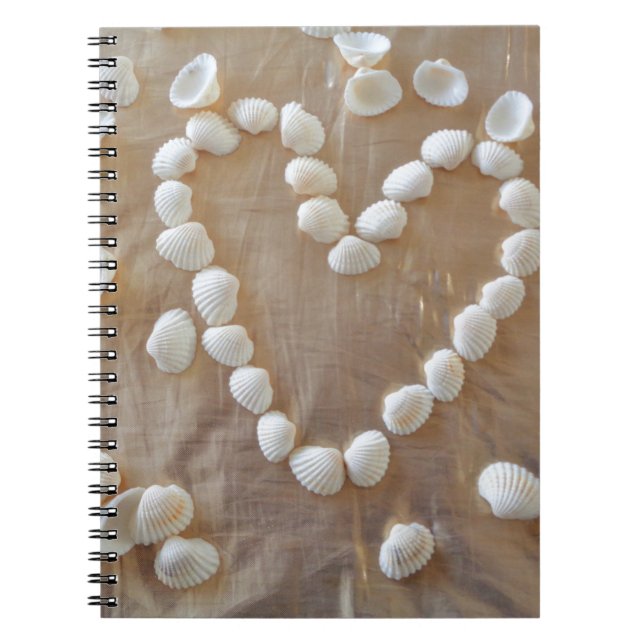 Heart of White Sea Shells, Summer Beach Ocean Love Spiral Notebook (Front)