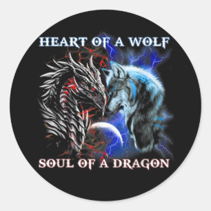 Heart Of Wolf Soul Of A Dragon - Cool dragon - wol Classic Round Sticker