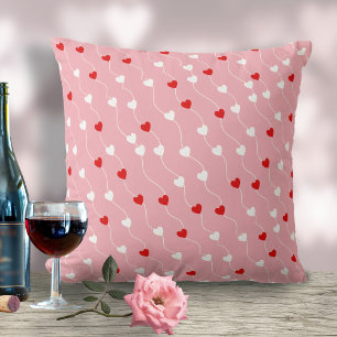 Heart on a String Pattern Red/White ID628 Cushion