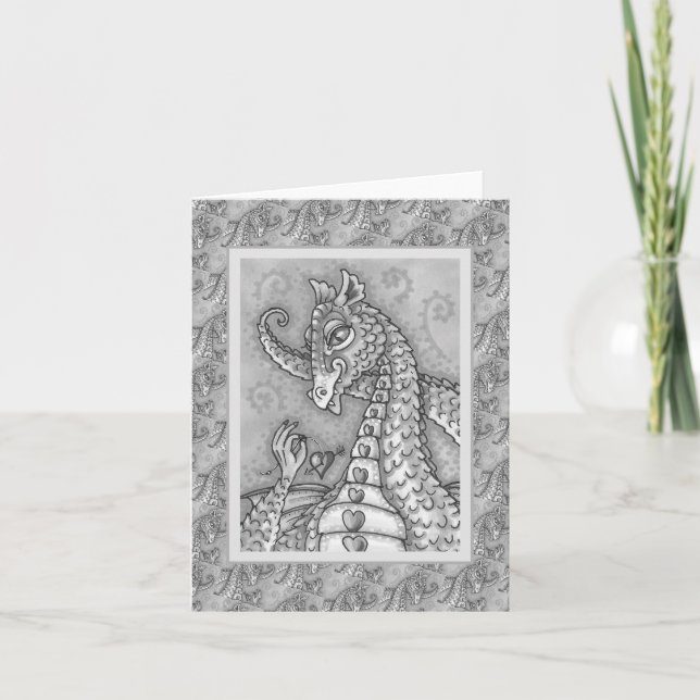 HEART ON A STRING PINK DRAGON VALENTINE, FANTASY CARD (Front)