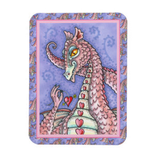 HEART ON A STRING PINK DRAGON VALENTINE, FANTASY MAGNET