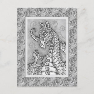 HEART ON A STRING PINK DRAGON VALENTINE, FANTASY POSTCARD