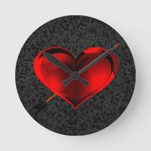 Heart on Black Stained Glass Clock