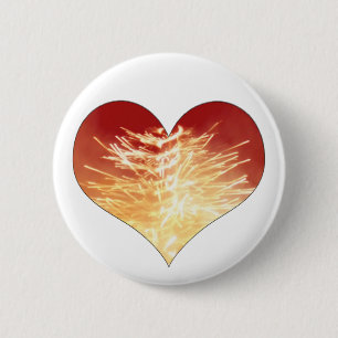 heart on fire 6 cm round badge