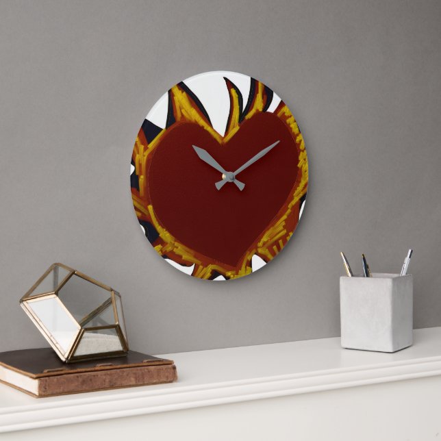 Heart on Fire Round Clock (Office)