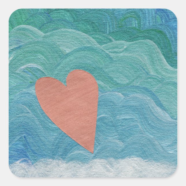 Heart on Ocean Waves Square Sticker (Front)