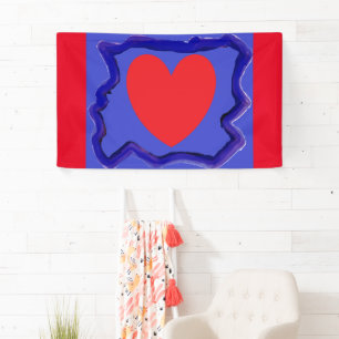 Heart on red and blue with wavy border cute banner