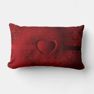 Heart on red damask lumbar cushion