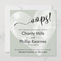 Heart on Sage Green Oops! Postponed Wedding Card