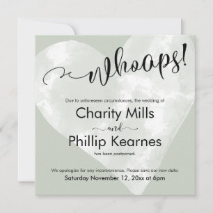 Heart on Sage Green Whoops! Postponed Wedding Card