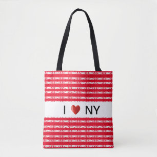 Heart on stylish white & red striped pattern tote bag