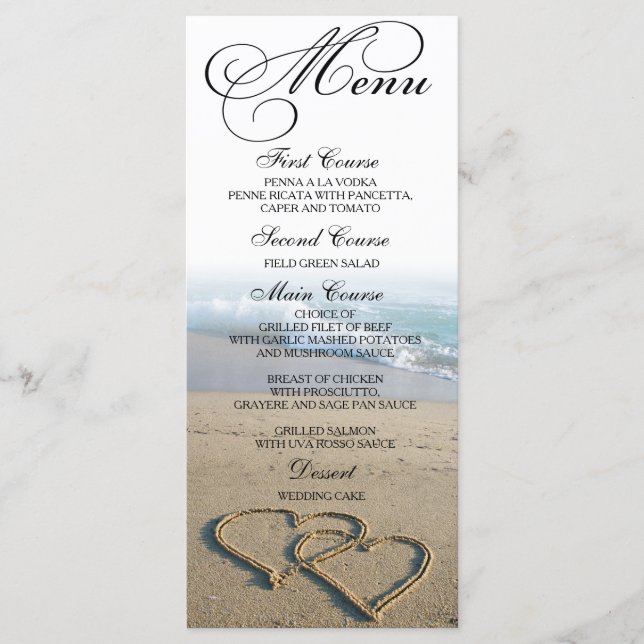 Heart on the Shore Beach Wedding Dinner Menu Card (Front)