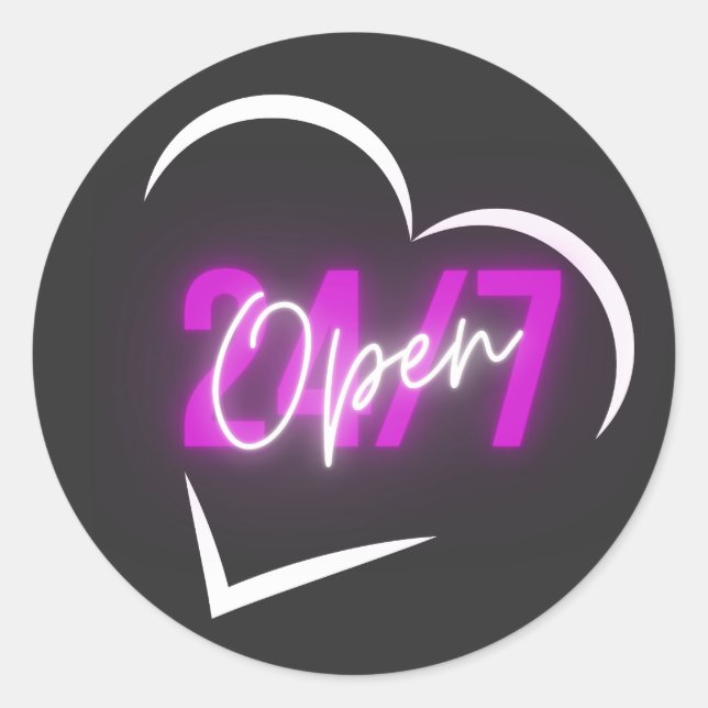 HEART OPEN 24/7 CLASSIC ROUND STICKER (Front)