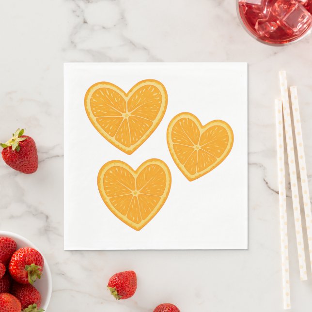 Heart Orange Party Napkin – Citrus Summer Decor (Insitu)