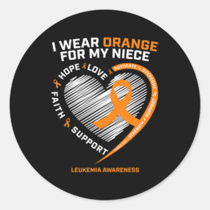 Heart Orange Ribbon For My Niece Leukaemia Awarene Classic Round Sticker