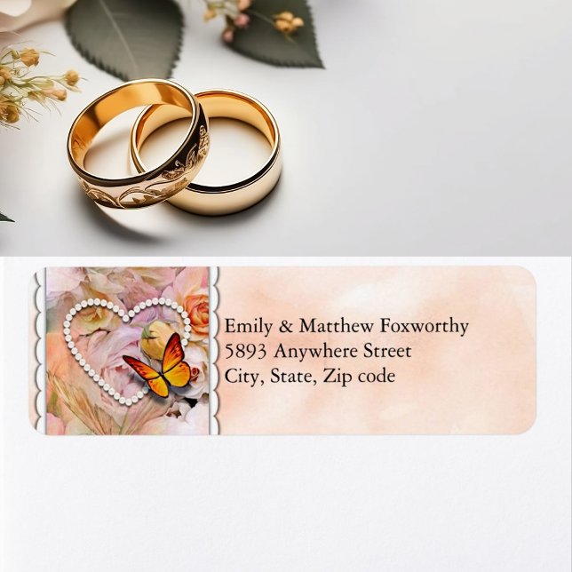 Heart Orange Roses Butterflies Couple Address  (Heart Orange Roses Butterflies Couple Address Label)