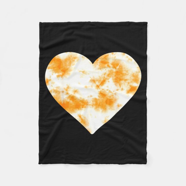 Heart Orange Tie Dye - Cute Valentines Day Graphic Fleece Blanket (Front)