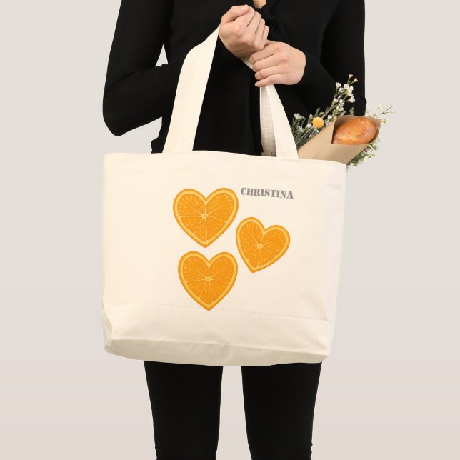 Heart Orange Tote Bag – Cute Reusable Farmers Bag (Front (Product))