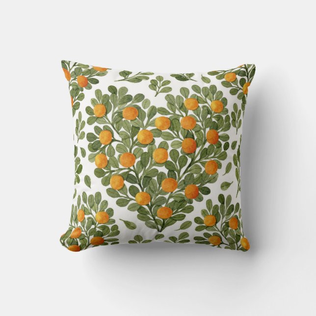 Heart Oranges: Green Branches Love. Cushion (Front)