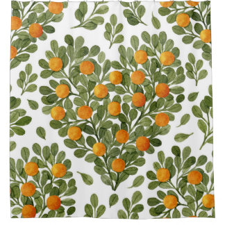 Heart Oranges: Green Branches Love. Shower Curtain