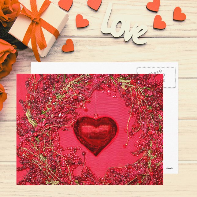 Heart Ornaments in a Beaded Wreath Postcard (Heart Ornaments in a Beaded Wreath Postcard)