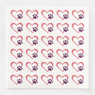 Heart Outline with Paw Print Dog Lover Theme Napkin