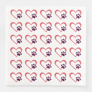 Heart Outline with Paw Print Dog Lover Theme Napkin
