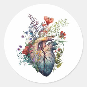 Heart overgrown with florals (cutout) - anatomy classic round sticker