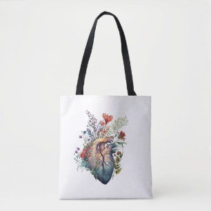 Heart overgrown with florals (cutout) - anatomy  tote bag