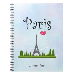 Heart Paris with Eiffel Tower Custom Spiral Notebook