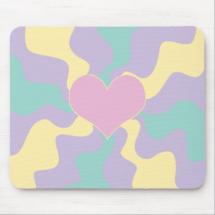 Heart - Pastel Pink, Yellow, Purple and Green Mouse Pad